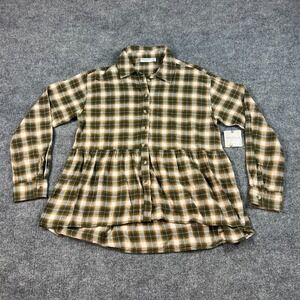 Arizona Jean Co Shirt Womens Extra Small Multicolor Plaid Ruffle Hem Button Up